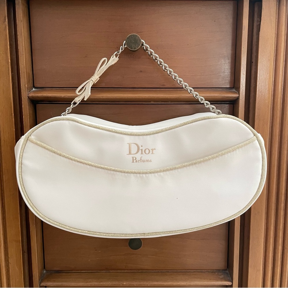 DIOR Parfums White Cosmetic Makeup Bag Kidney Shaped NWOT